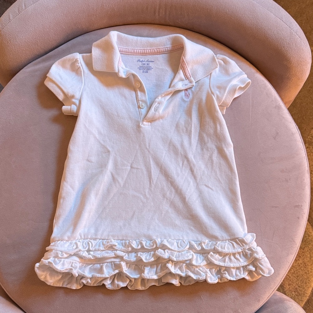 Ralph Lauren White Ruffled Kids Polo Dress